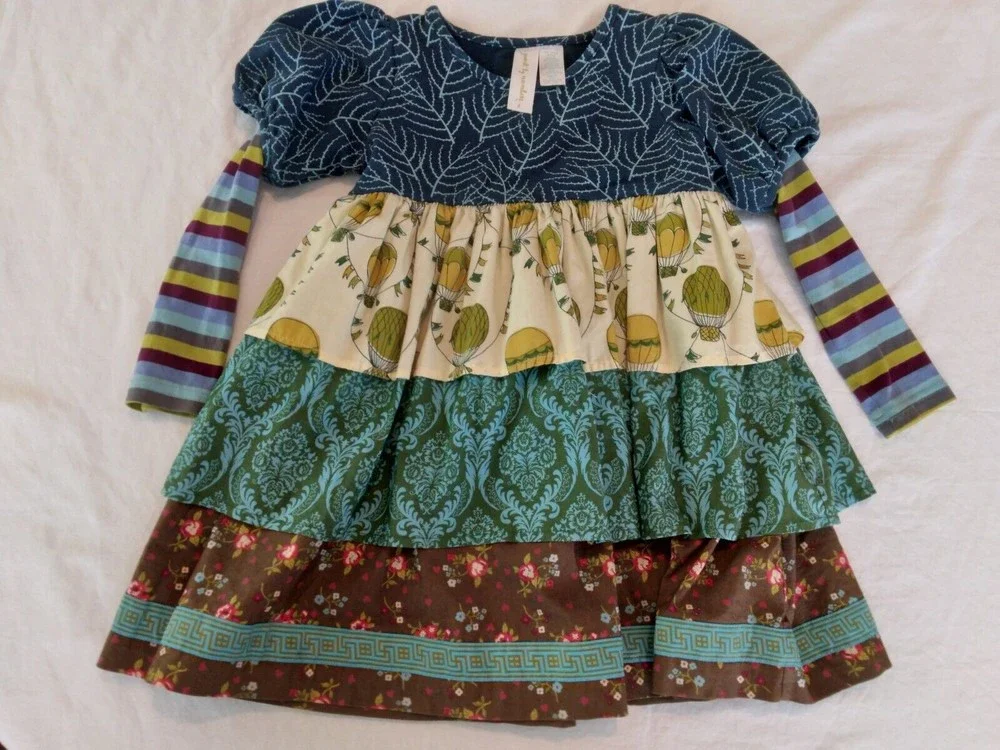 MATILDA JANE ~ Paint By Numbers Quiet Green Tiered Dress Hot Air Balloons Size 4